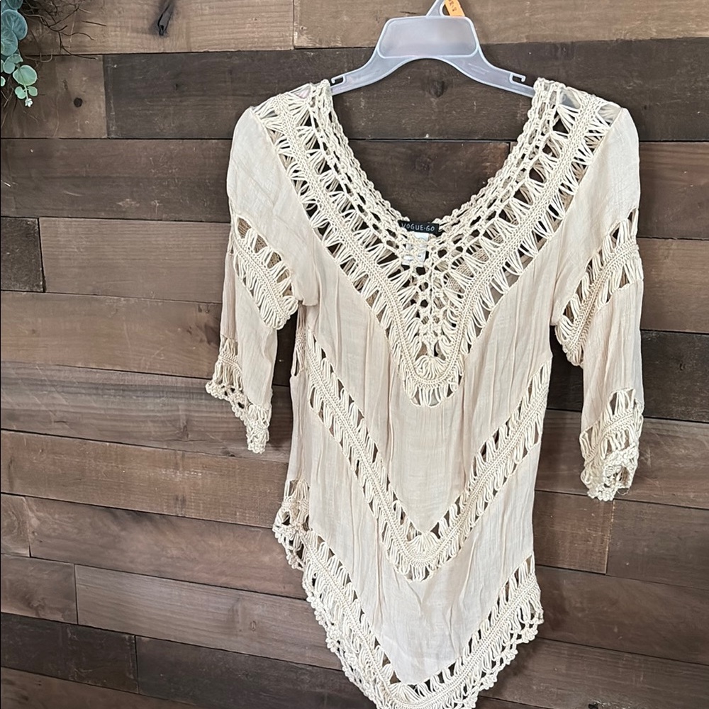 Cream Crochet Women Top